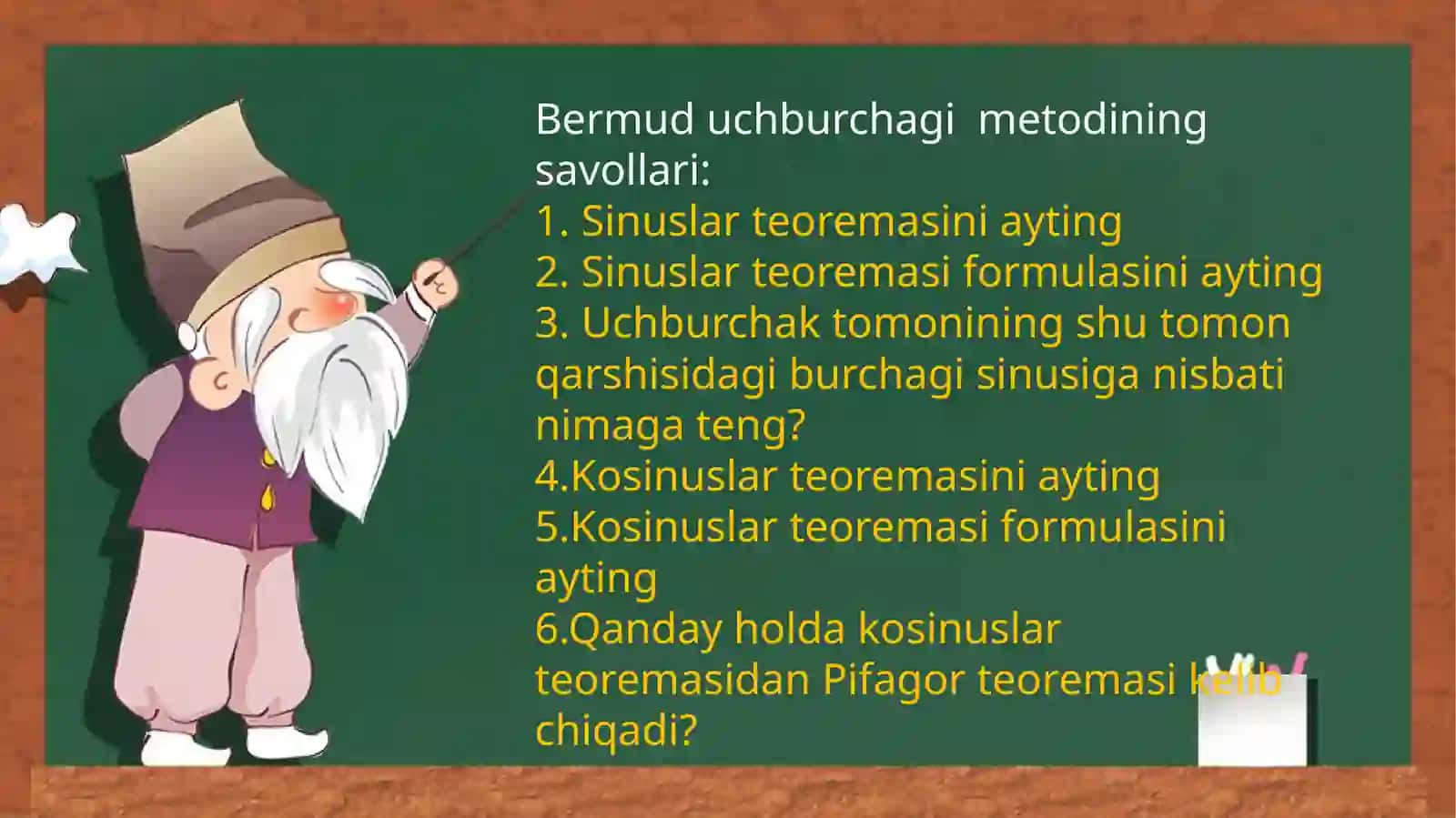 Bermuduch burchagi metodining savollari 4