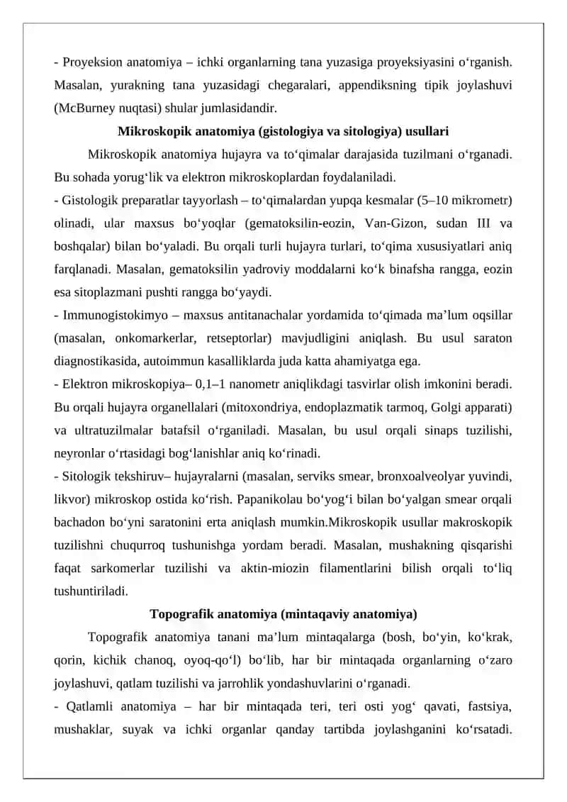 Anatomiyani o‘rganish usullari. Tana o‘qi va satxlari 4