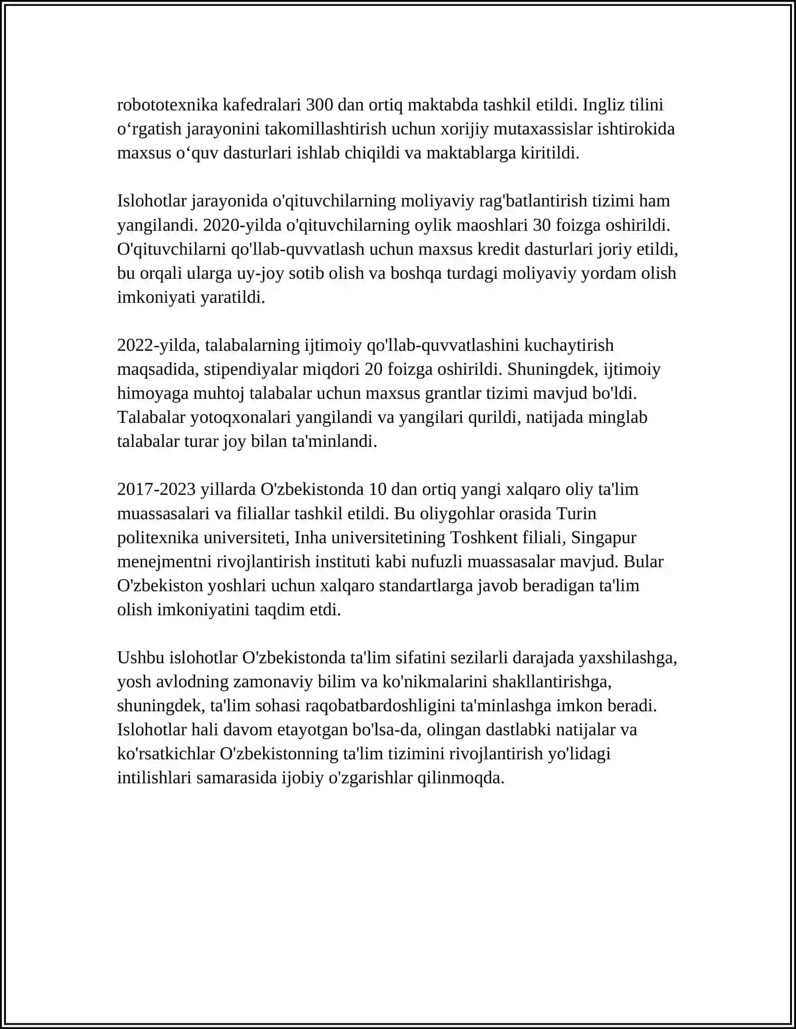 O'ZBEKISTONDA IJTIMOIY SOHADA AMALGA OSHIRILAYOTGAN O'ZGARISHLARNING MAZMUN VA MOHIYATI 4