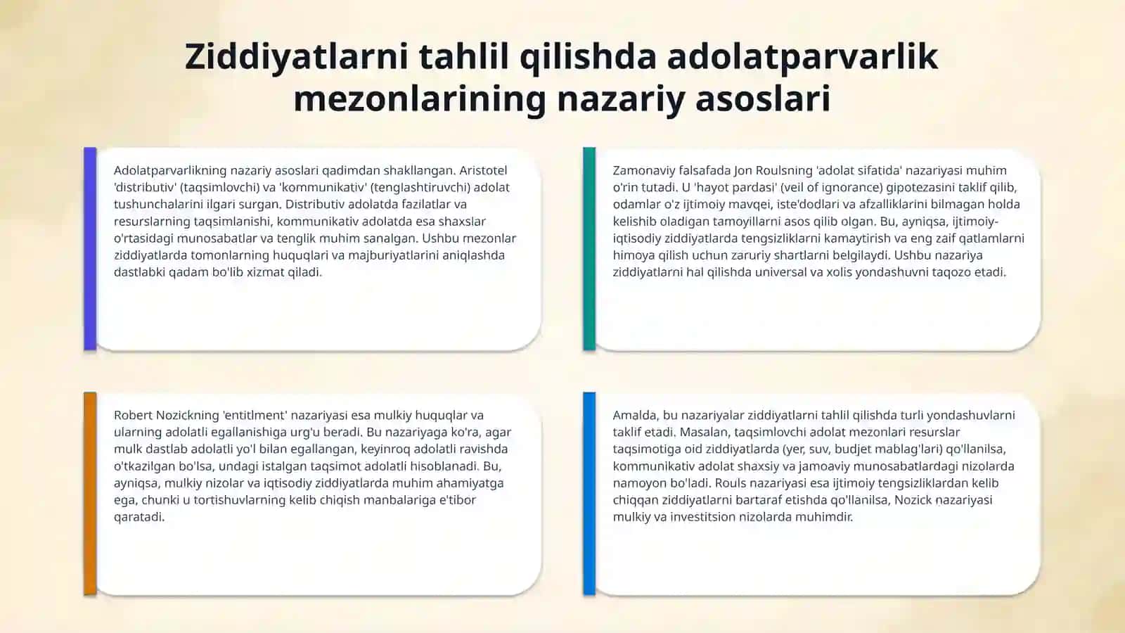 13-mavzu: Ziddiyatlar еchimida adolatparvarlik mezonlari 4