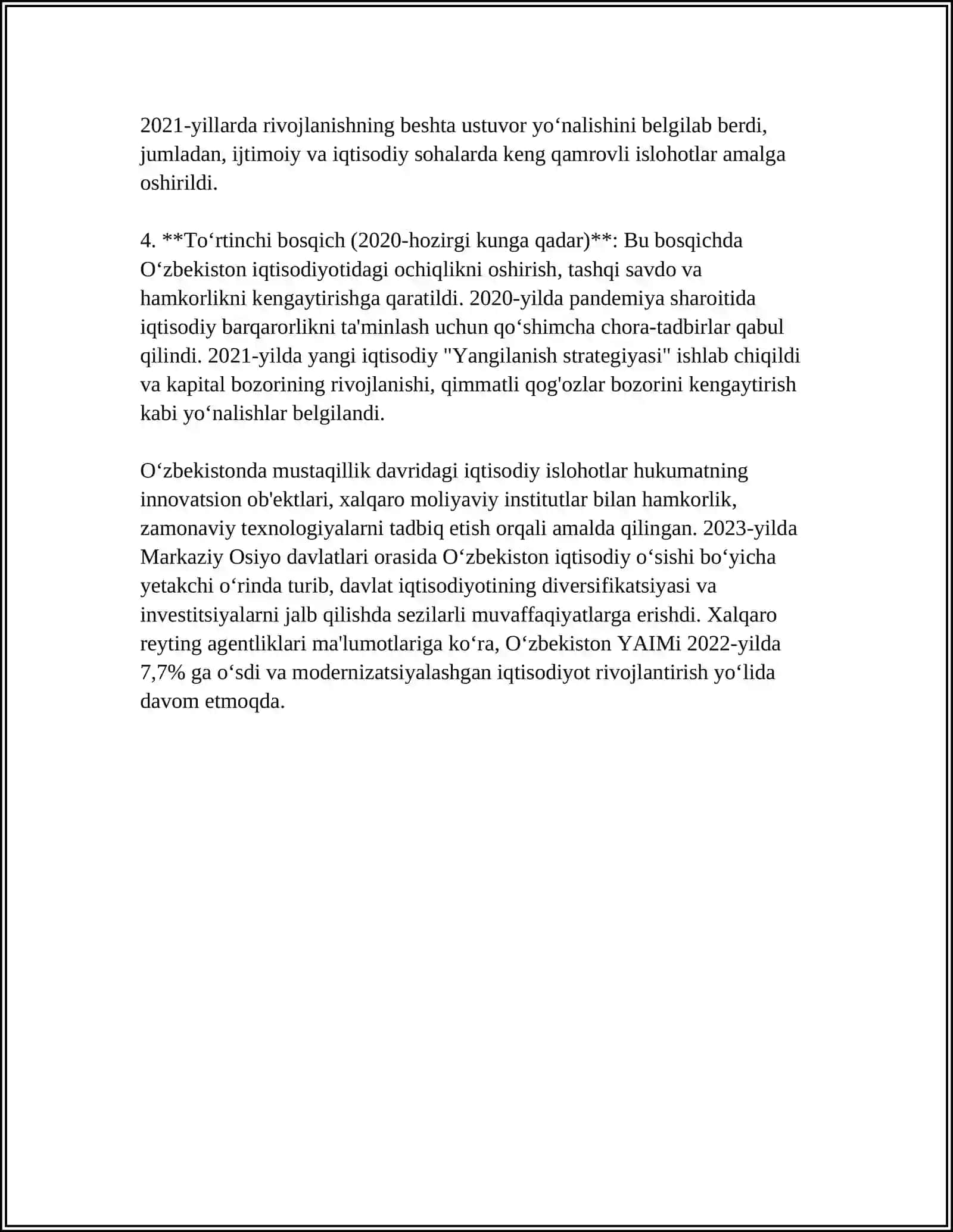 IQTISODIY ISLOHOTLAR, XUSUSIY MULKCHILIKNING SHAKLLANISHI, OʻZBEKISTONDA BOZOR MUNOSABATLARINING RIVOJLANISHI 4