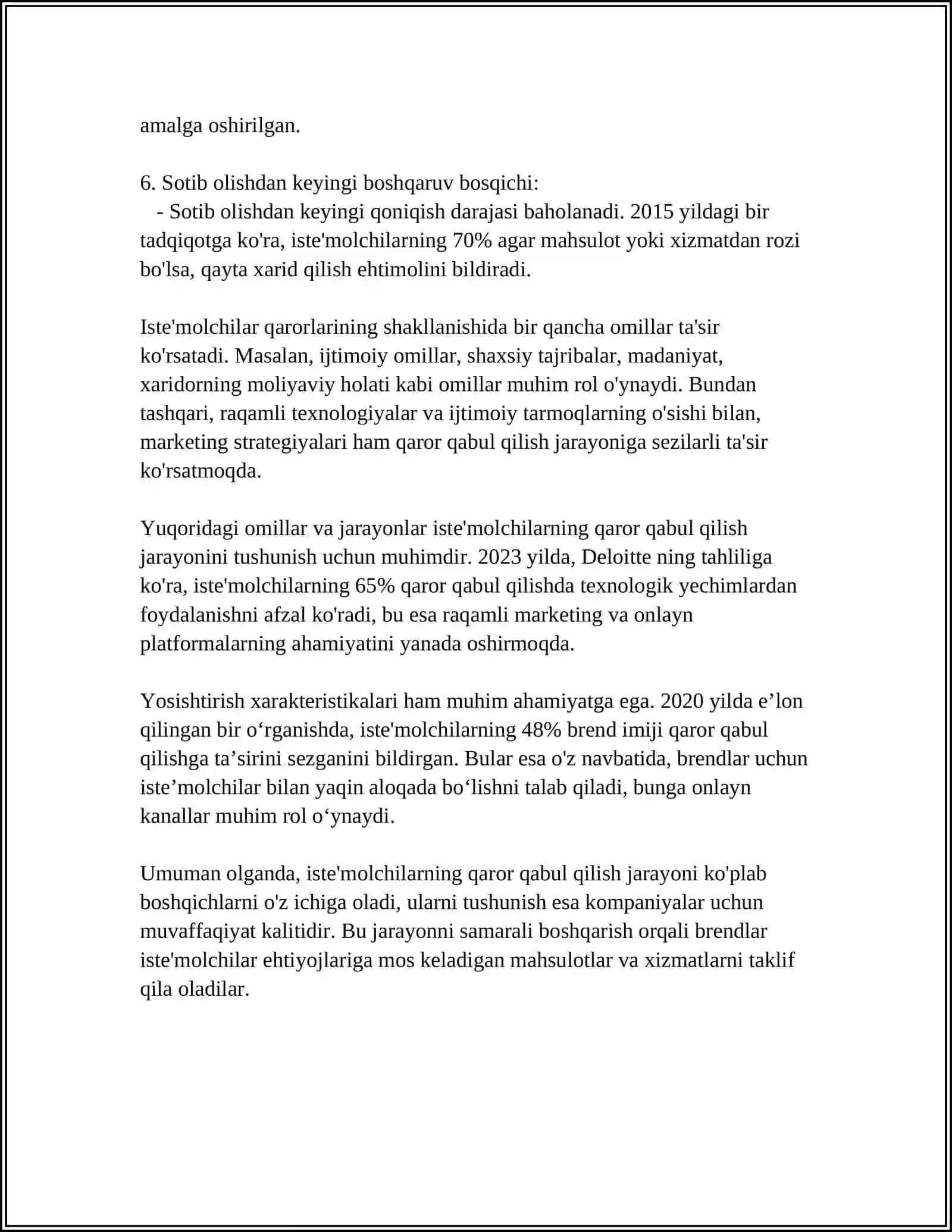 ISTE'MOLCHILARNING BOZORDAGI XATTI-HARAKATI VA UNING TANLOVI NAZARIYASI 4