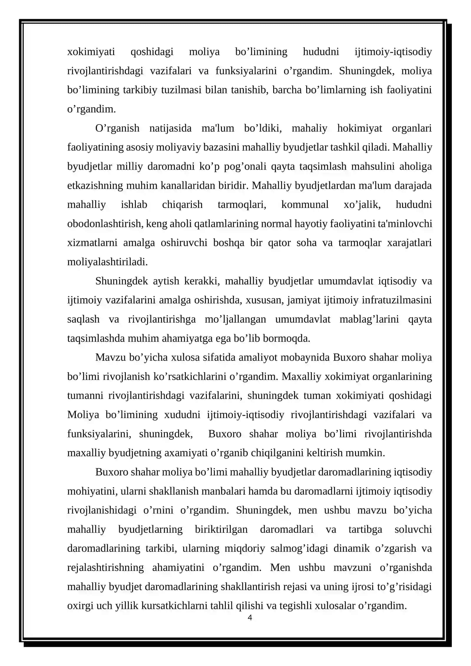 BUXORO SHAHAR MOLIYA BO’LIMI HISOBOTI 4