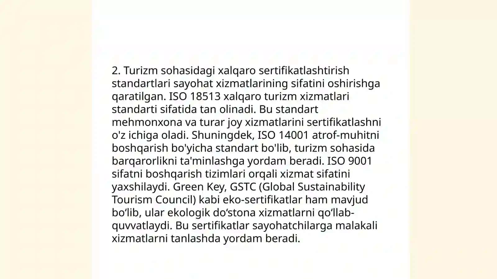 Turizmda xizmatlarni sertifikatlash va standartlash 4