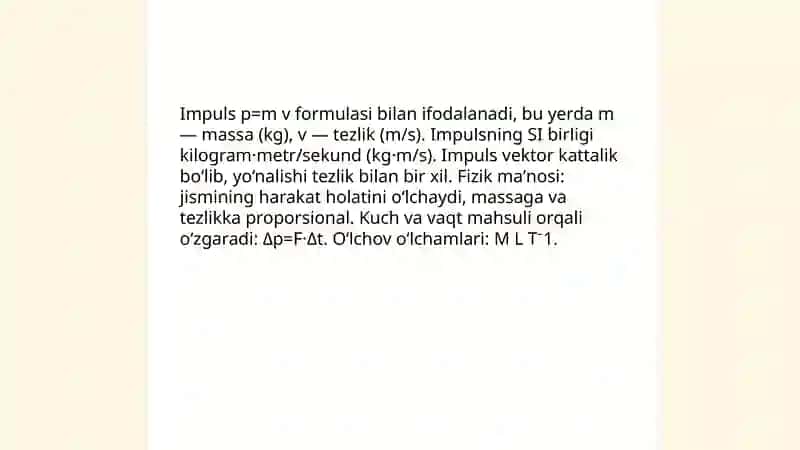 Impuls va impulsni saqlanish qonuni fizikadan 4