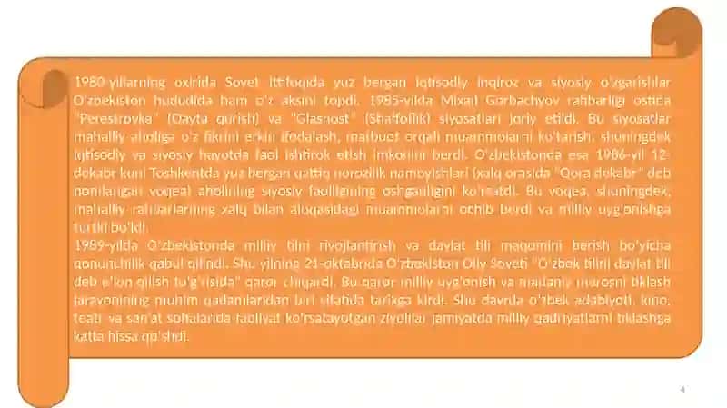 Mustaqillik arafasida O'zbekistondagi ijtimoiy siyosiy jarayonlar 4