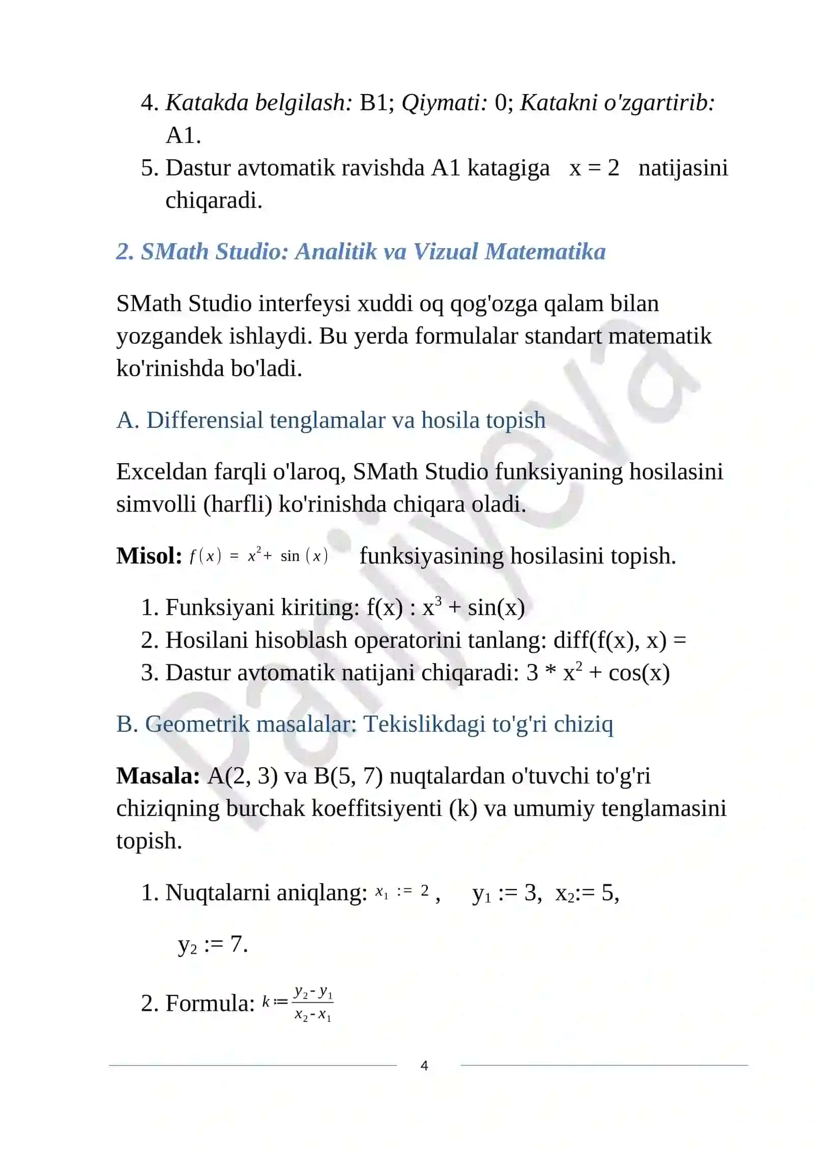 Elektron jadvallar yordamida matematik va statistic masalalarni yechish 4