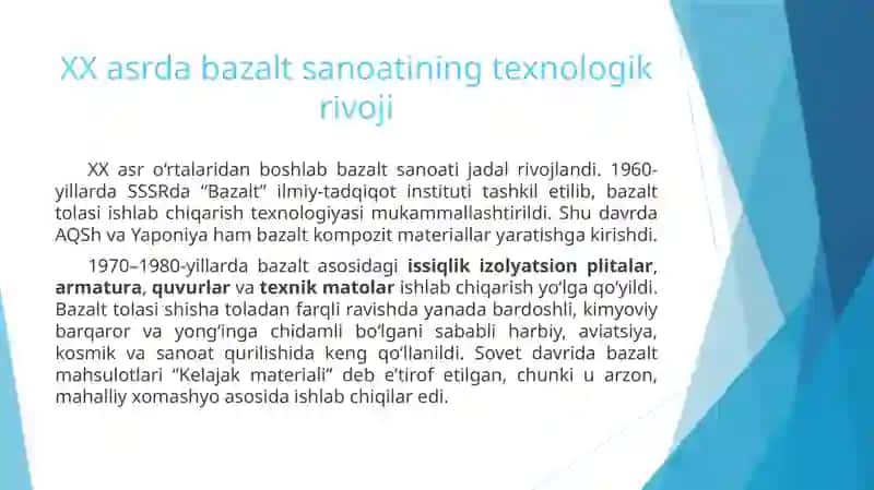 Bazalt sanoatining rivojlanish tarixi 4