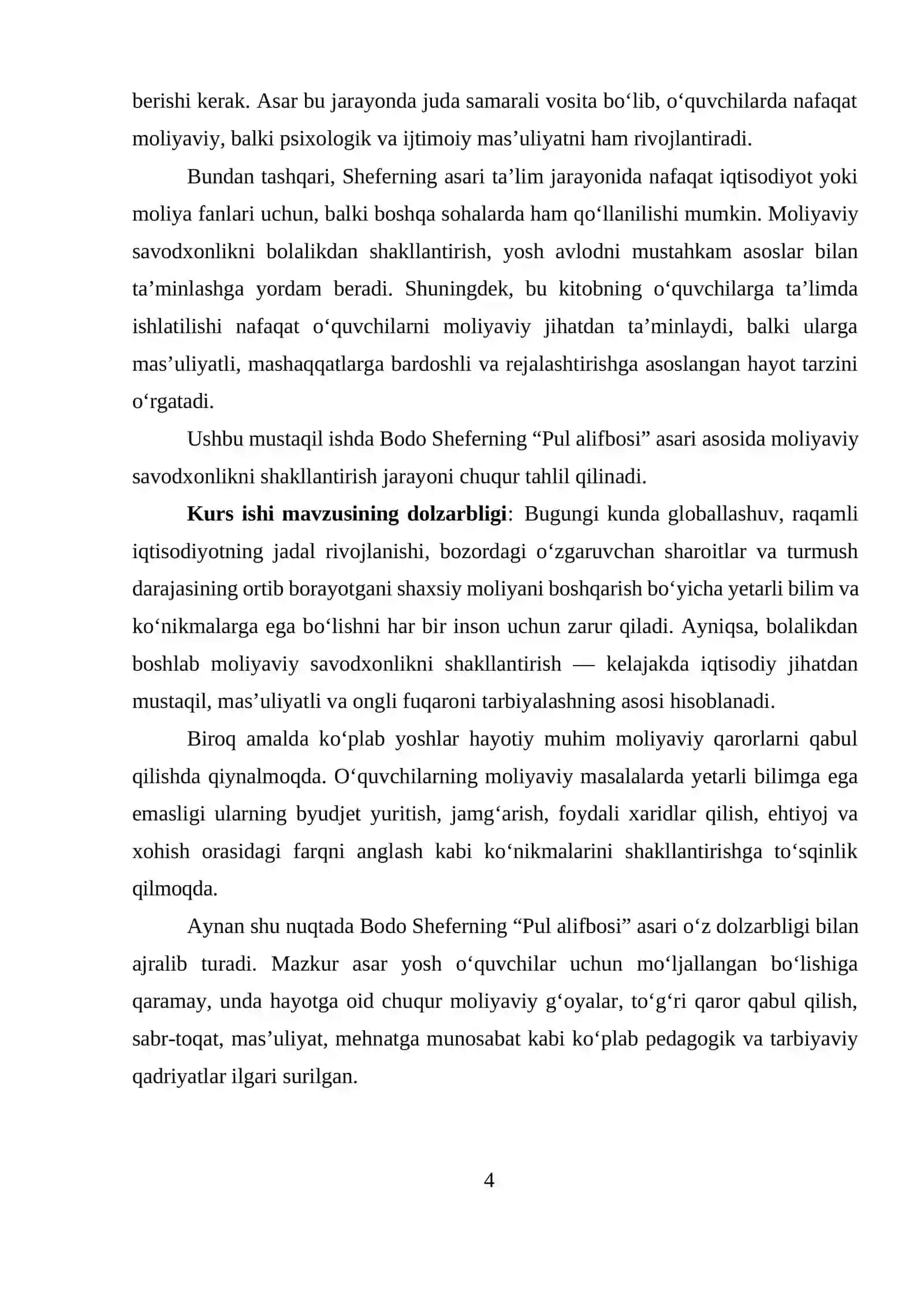 Bodo Sheferning “Pul alifbosi” asaridagi moliyaviy tarbiyaning ahamiyati 4