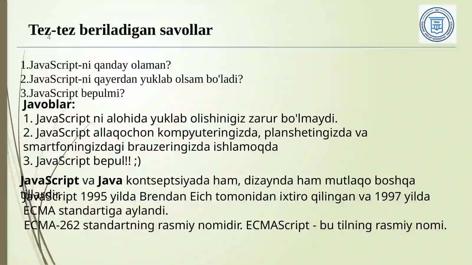 JavaScriptdan foydalanish imkoniyatlari 4