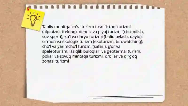 Turizm sohasining tasniflanishi 4