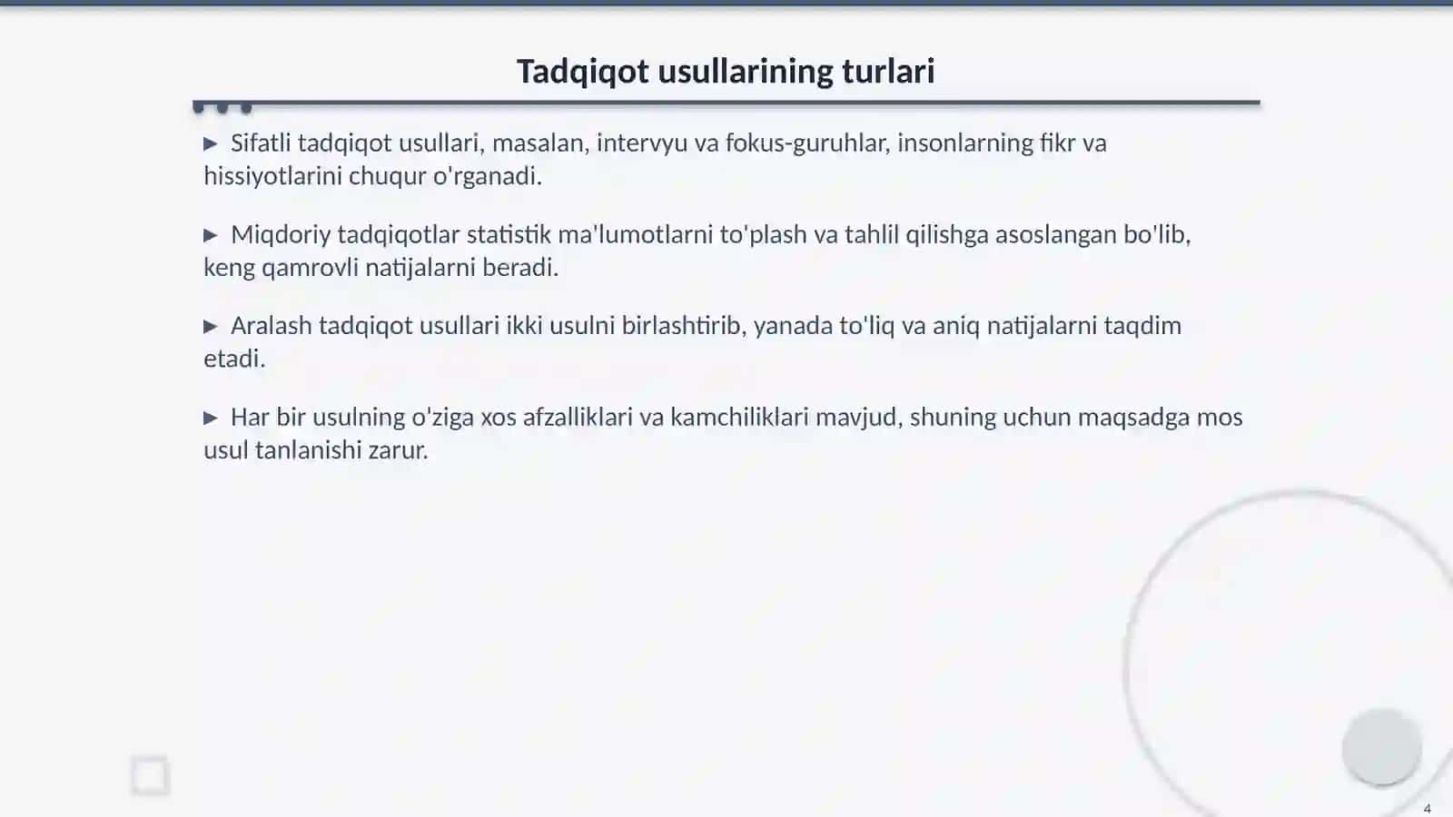 Tadqiqot usullari va ko’nikmalari 4