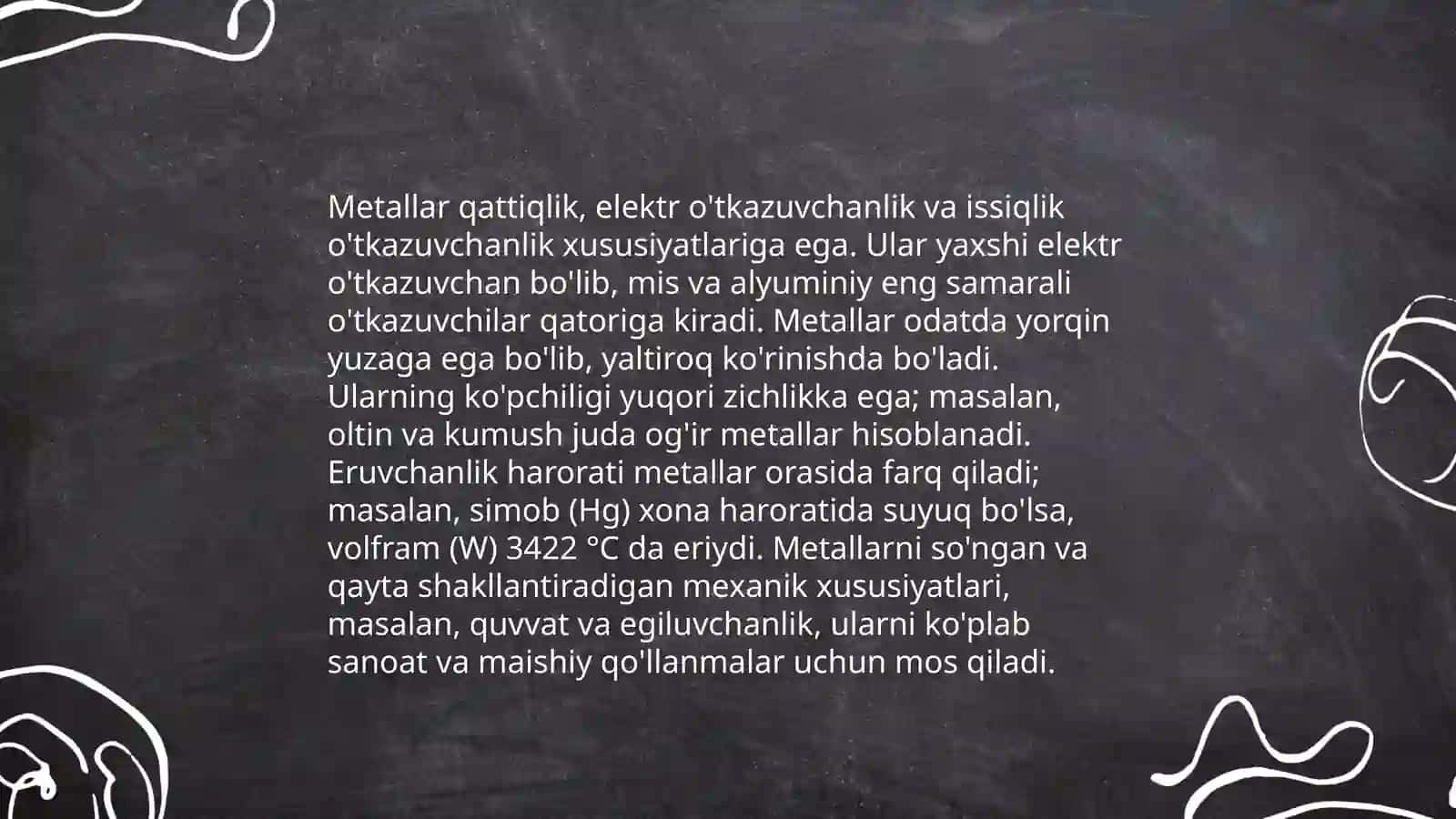 Metall va nometall haqida umumiy ma'lumotlar 4