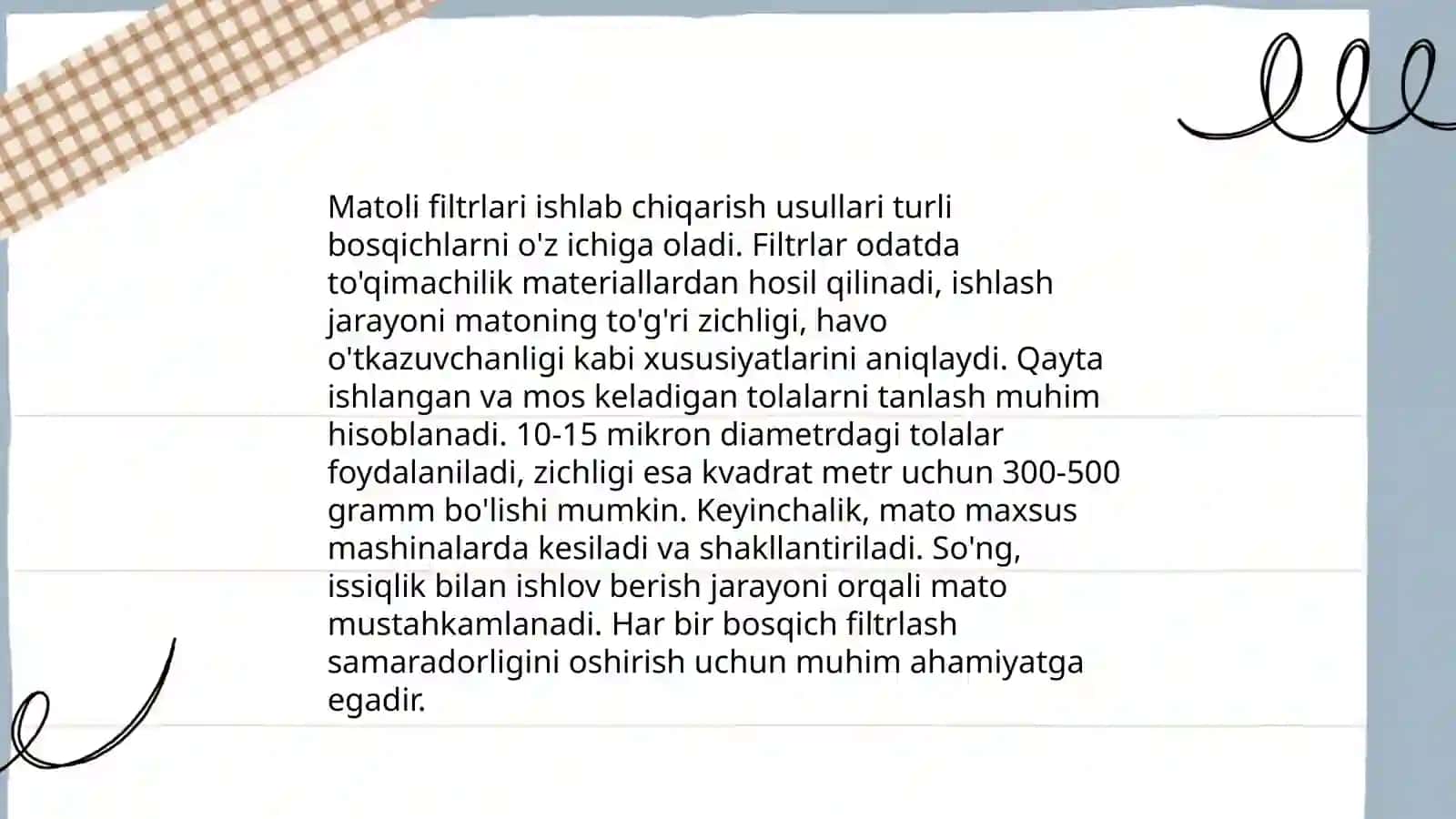 Matoli filterlar matoli filterlarni ishlab chiqarish korhonalarida qullanilishi 4