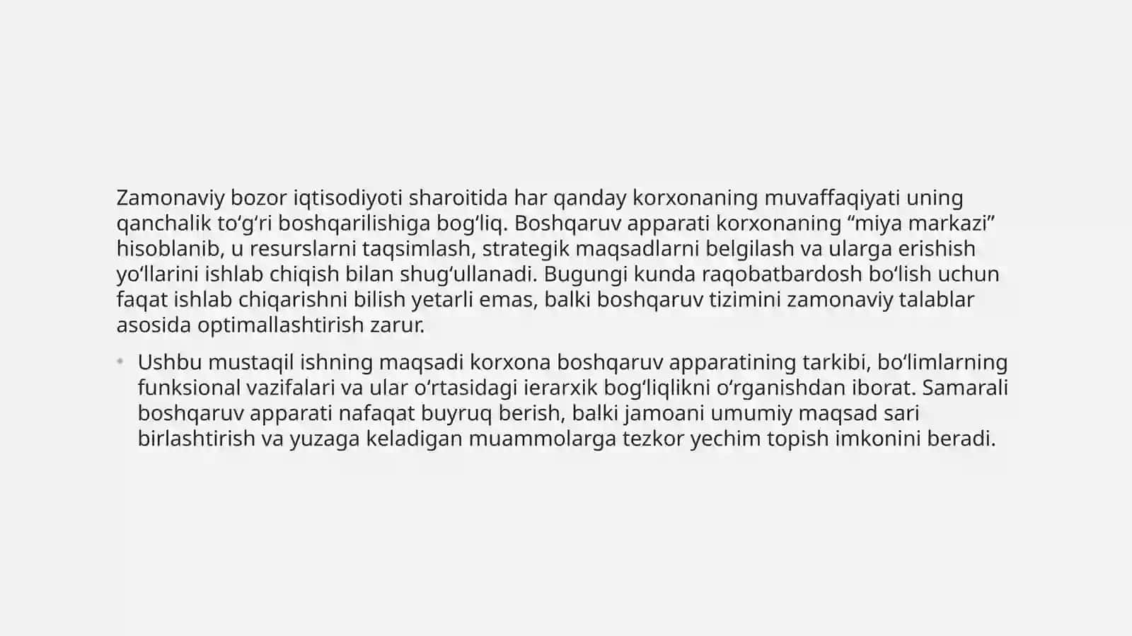 Korxonaning boshqaruv apparati va boʻlimlar faoliyati 4