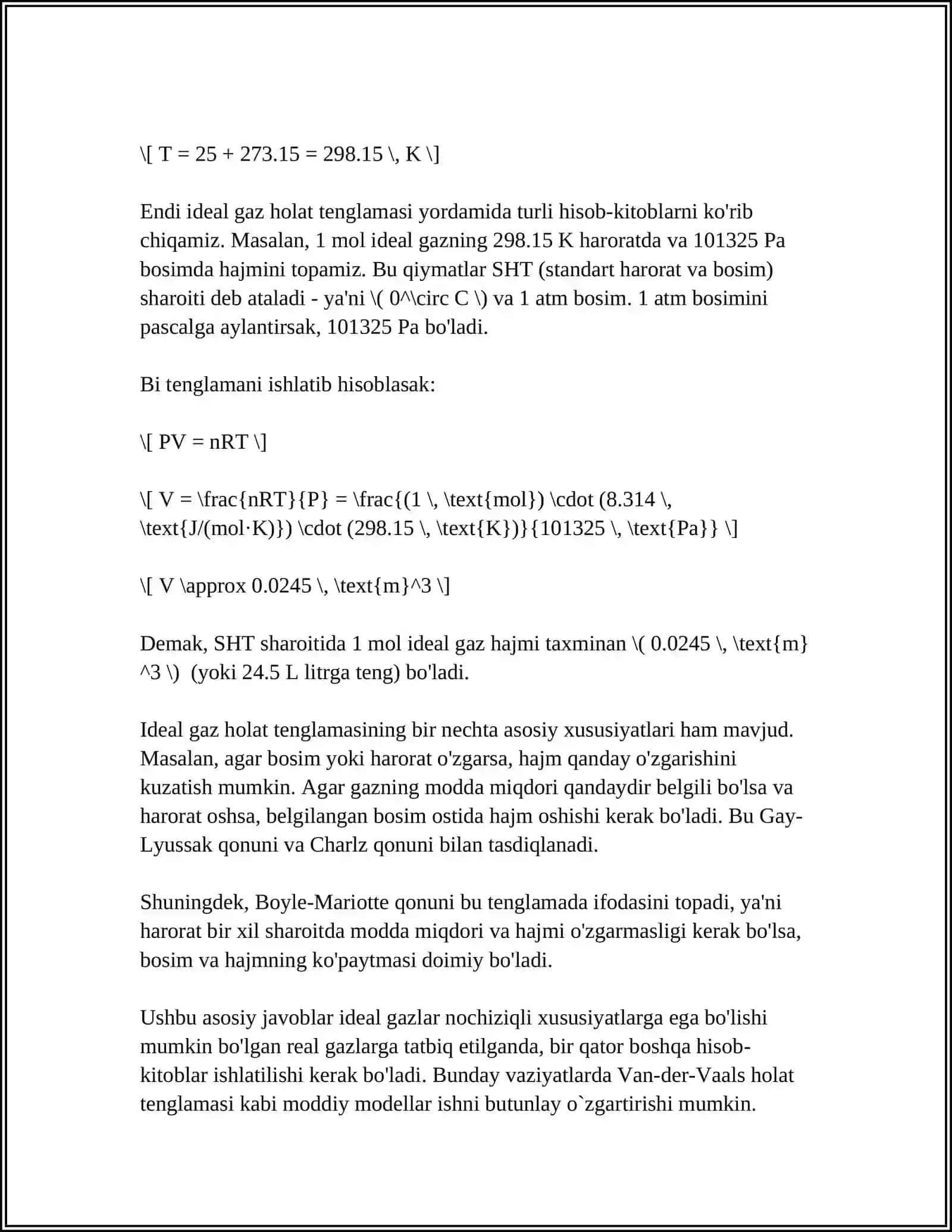 Ideal gaz holat tenglamasi 4