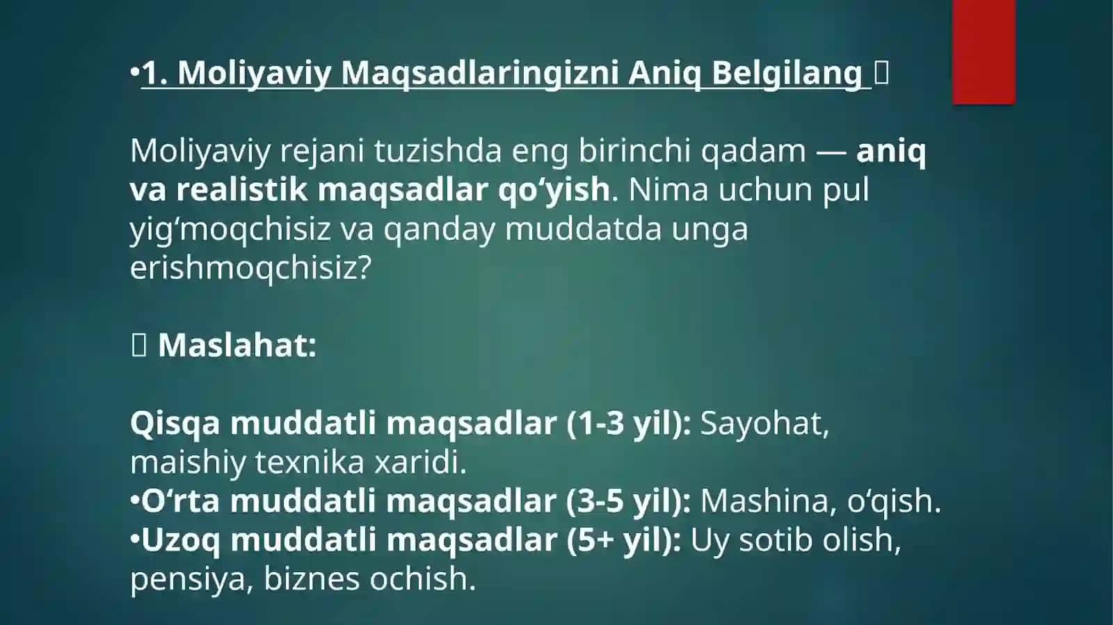 Shaxsiy moliyaviy rejani tuzish 4