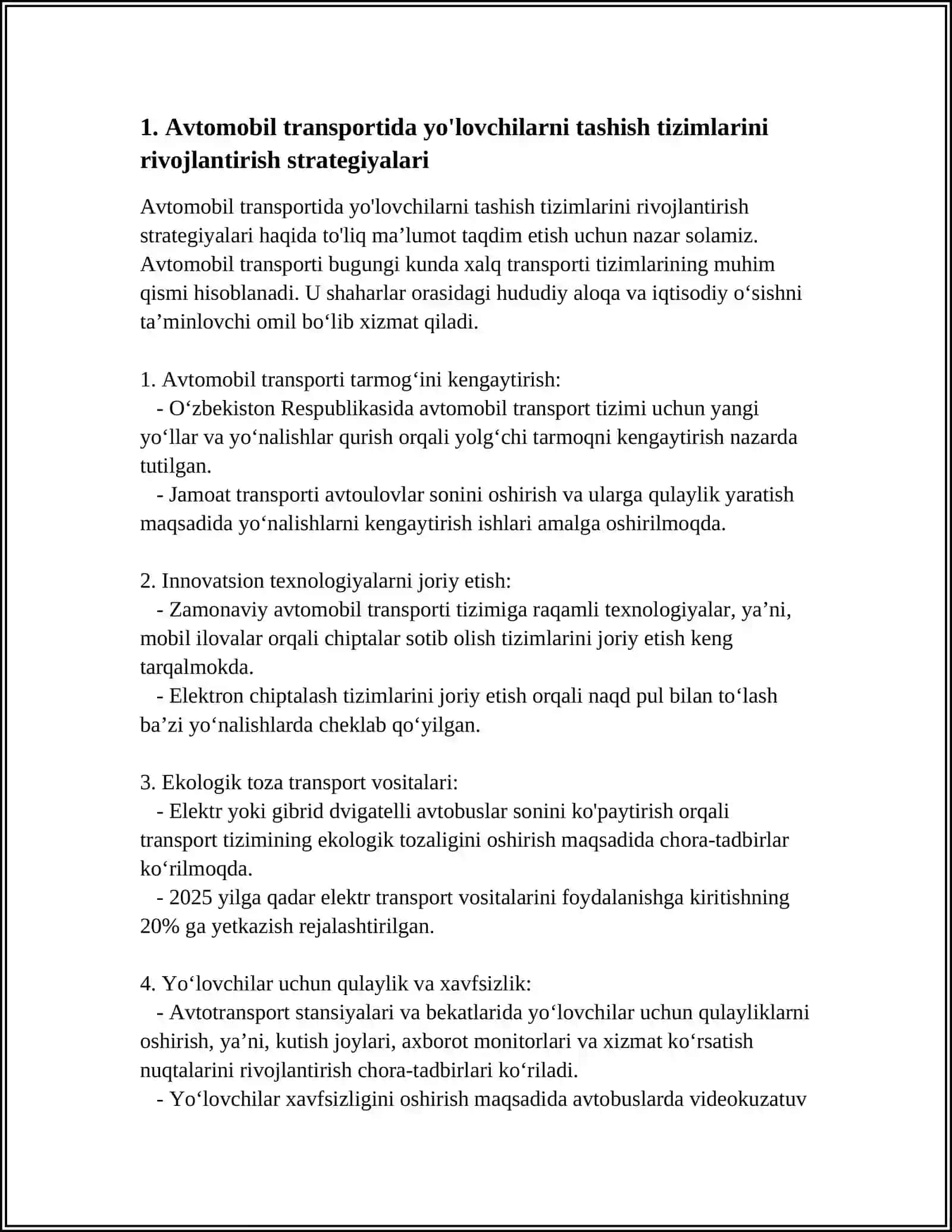 AVTOMOBIL TRANSPORTINDA JOLAWSHILAR TASIW SISTЕMASIN JЕTILISTIRIW JOLLARI 4