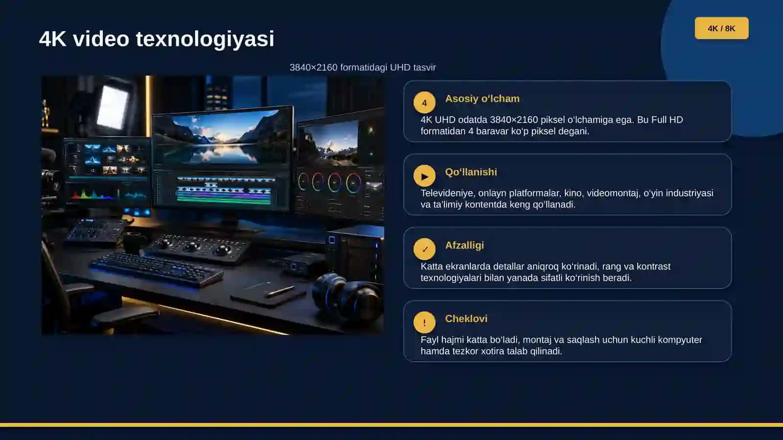 4K VA 8K VIDEO TEXNOLOGIYALARINING RIVOJLANISHI 4