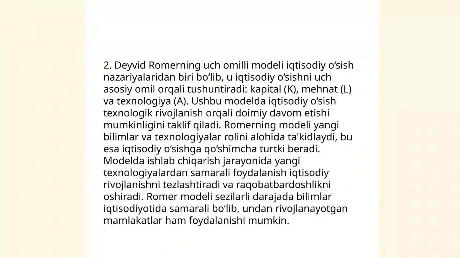 Solow-Swan iqtisodiy o'sish modeli 4