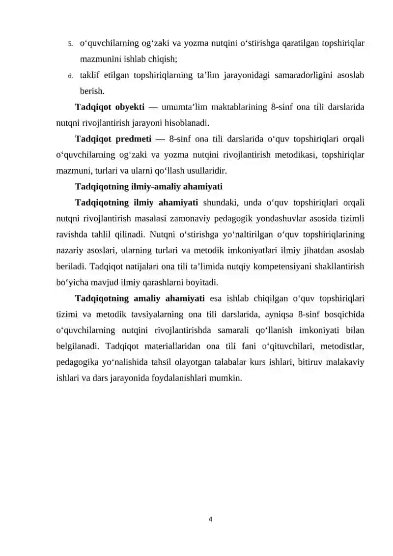 O'QUV TOPSHIRIQLARI ORQALI NUTQ O'STIRISH METODIKASI 4