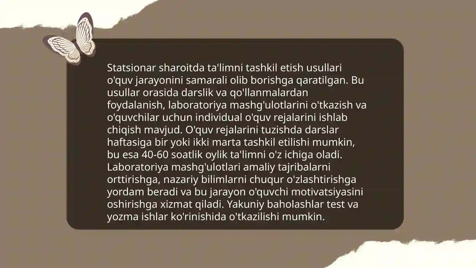 Oʻzbekistonda Davolash -profilaktika muassasalaria statsionar sharoitda uzoq muddatli davolanishga muhtoj bolalarga umumiy oʻrta taʼlim berishni tashkil etish 4