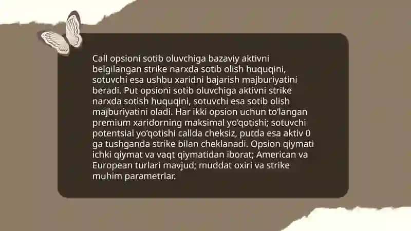 Opsionlar mohiyati va qo’llanilishi 4