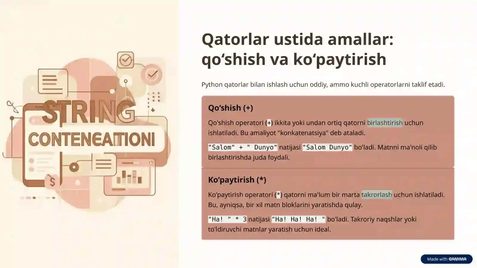 Python dasturlashda qatorlar va ular ustida amallar 4