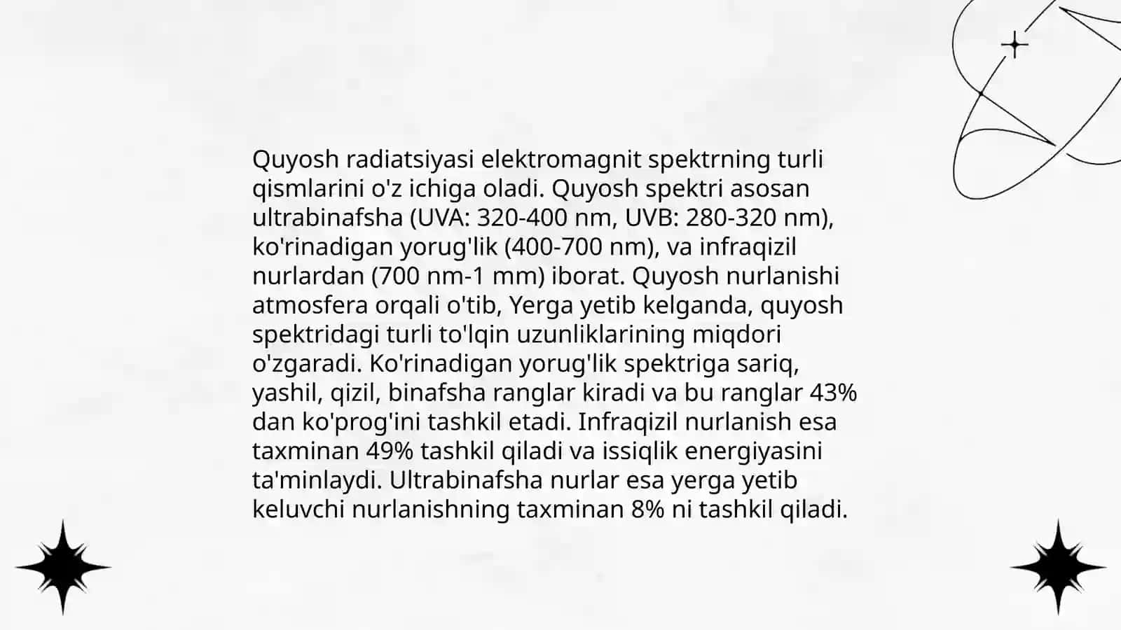 Quyosh radiatsiyaning turlari va ularni oʻlchash 4