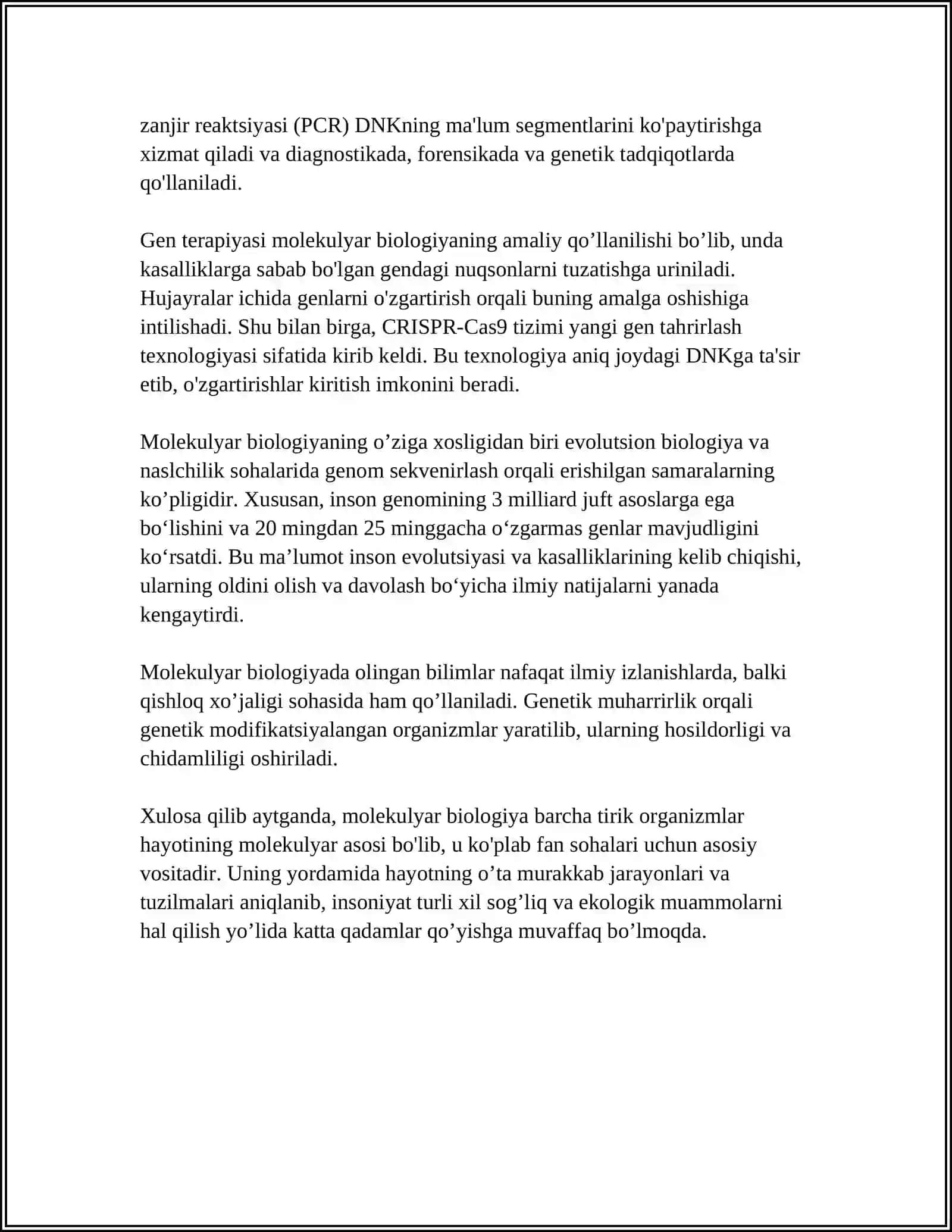 HAYOTNING MOLEKULYAR DARAJASI 4