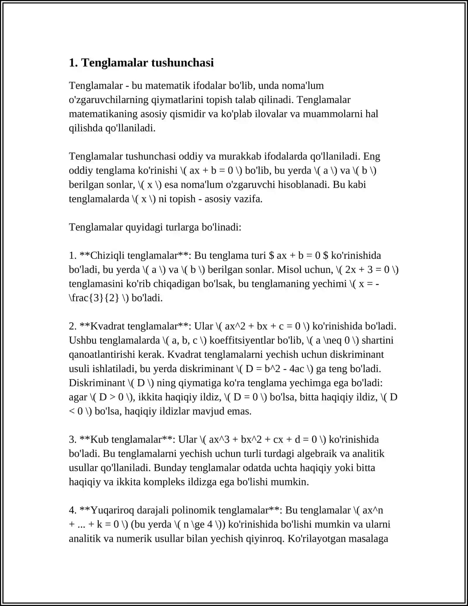 TENGLAMA VA TENGSIZLIKLARNI O'QOTISH METODIKASI 4