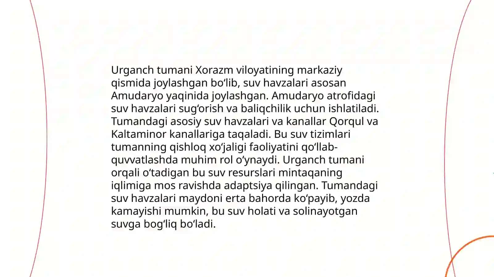 Urganch tumanidagi suv havzalarini o'rganish 4