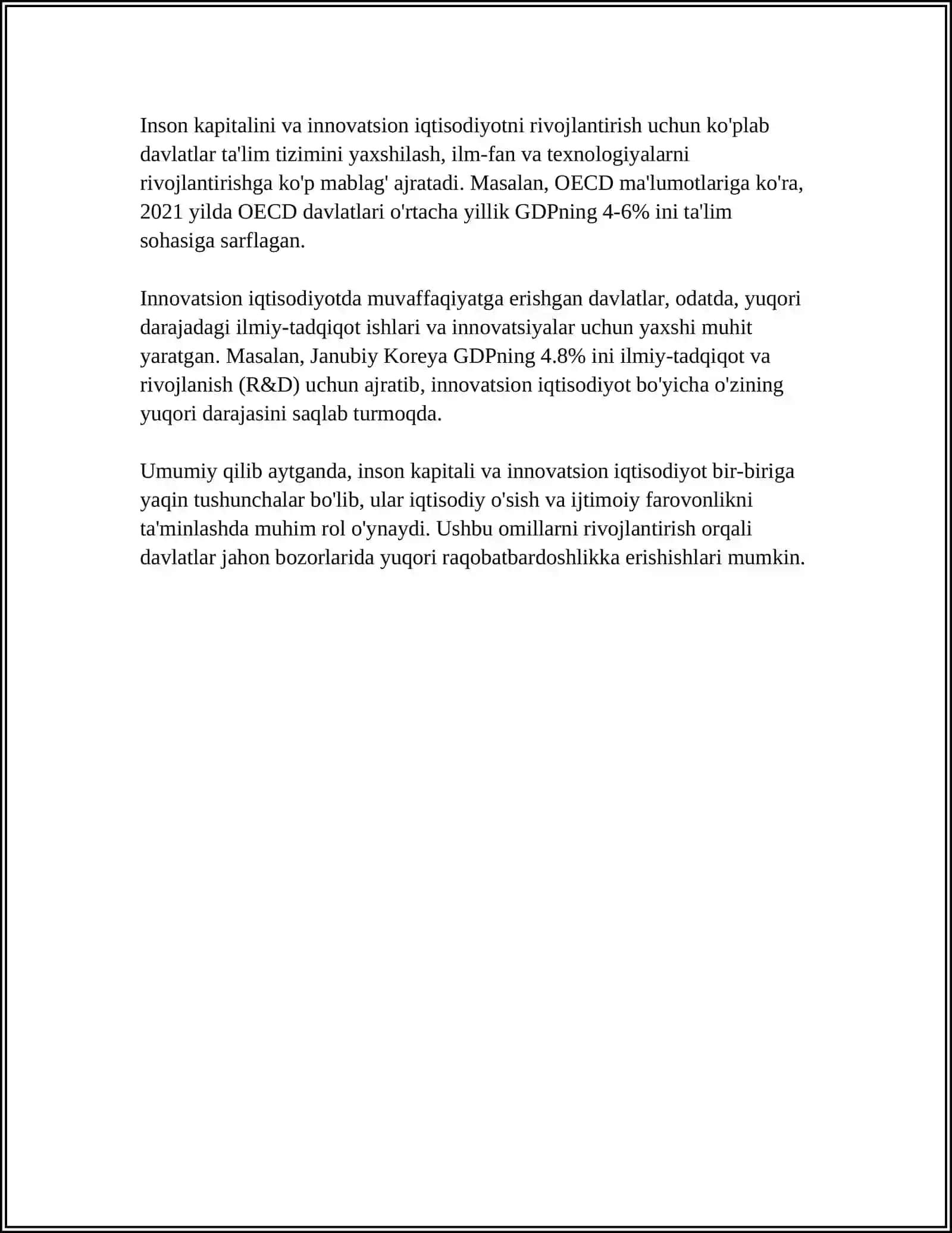 INNOVATSION IQTISODIYOTNING SHAKLLANISHI SHAROITIDA INSON KAPITALINING O'RNI 4