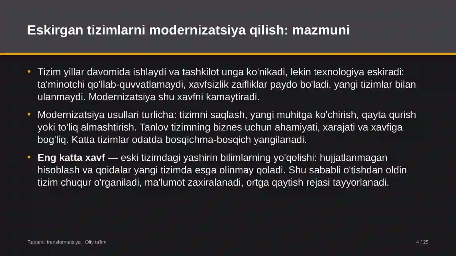 tashqi savdoda eskirgan axborot tizimlarini modernizatsiya qilish 6694 4