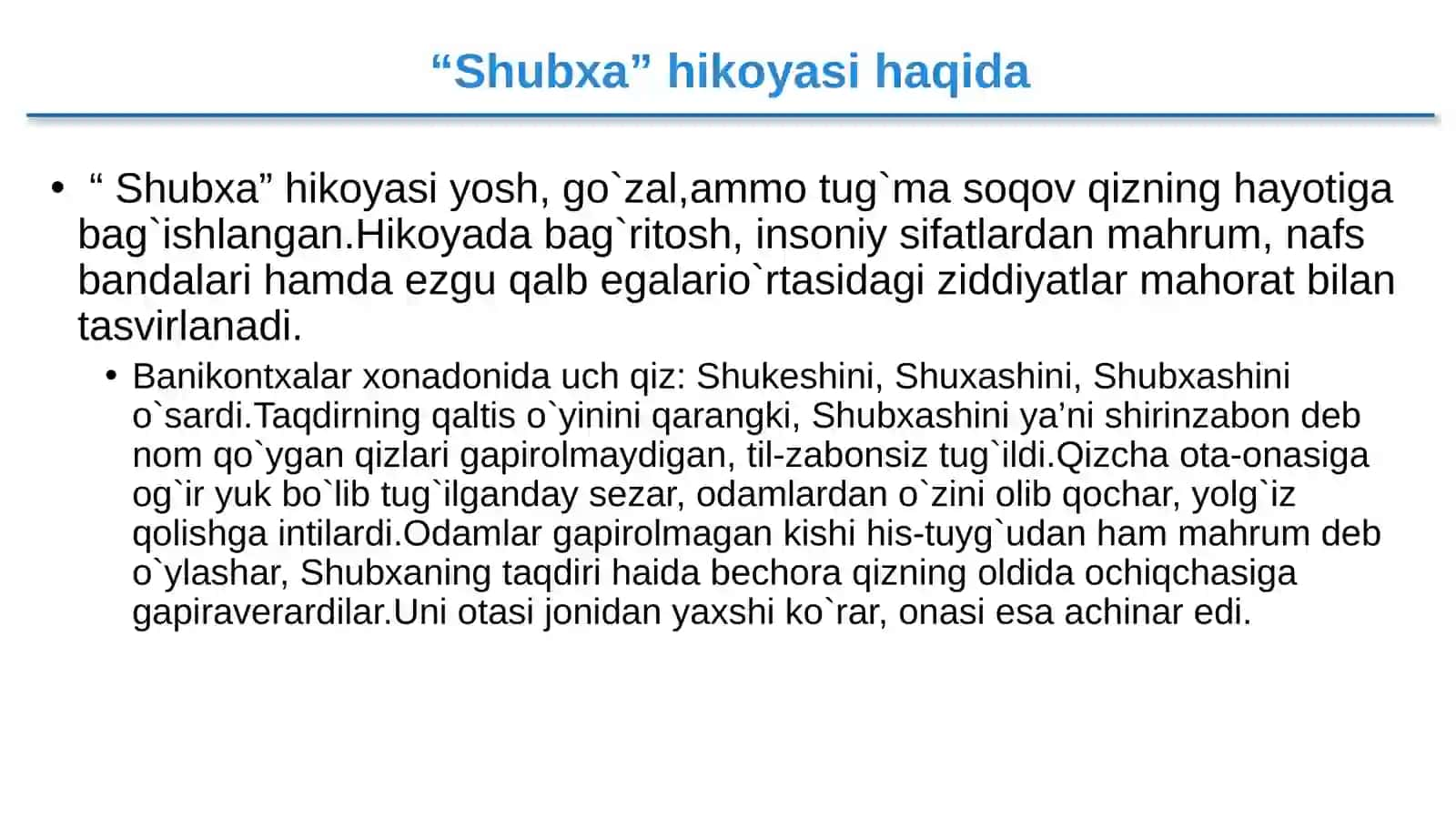 8-sinf Adabiyot fanidan Robindranat Tagor Shubha hikoyasi dars taqdimot 4