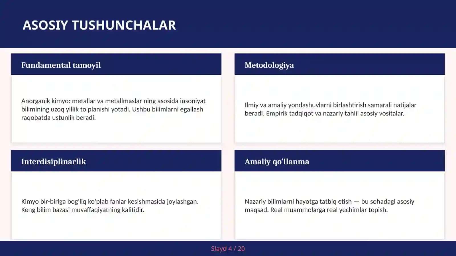 Anorganik Kimyo: Metallar va Metallmaslar 4