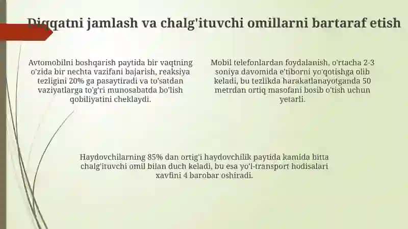 Haydovchining xavfsizligini ta’minlash vazifalari 4