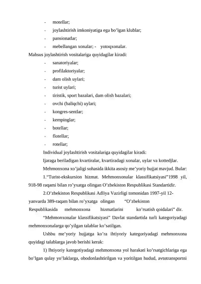 Меhmonxonalarning turizm sohasidagi o’rni 4