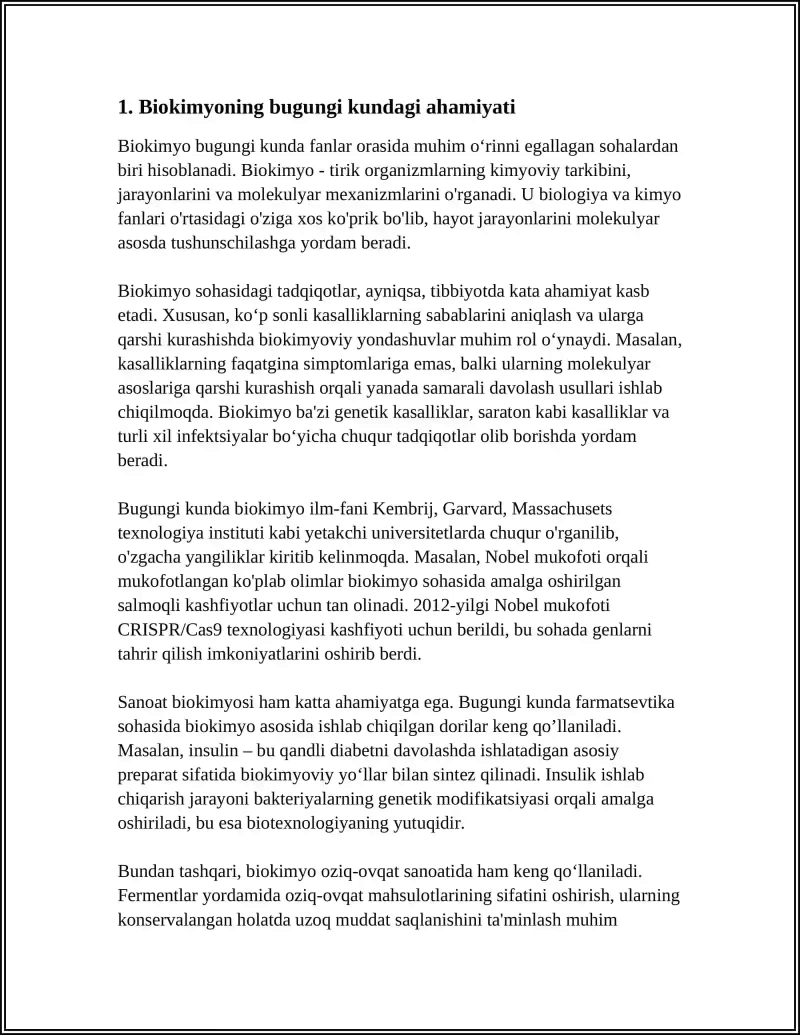 BUGUNGI KUNDA BIOKIMYONING ROʻLI TALABA NIGOHIDA 4