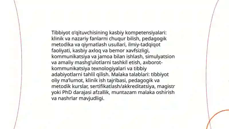 Tibbiyotda oʻqituvchilik kasbi va unga qoʻyilgan talablar 4
