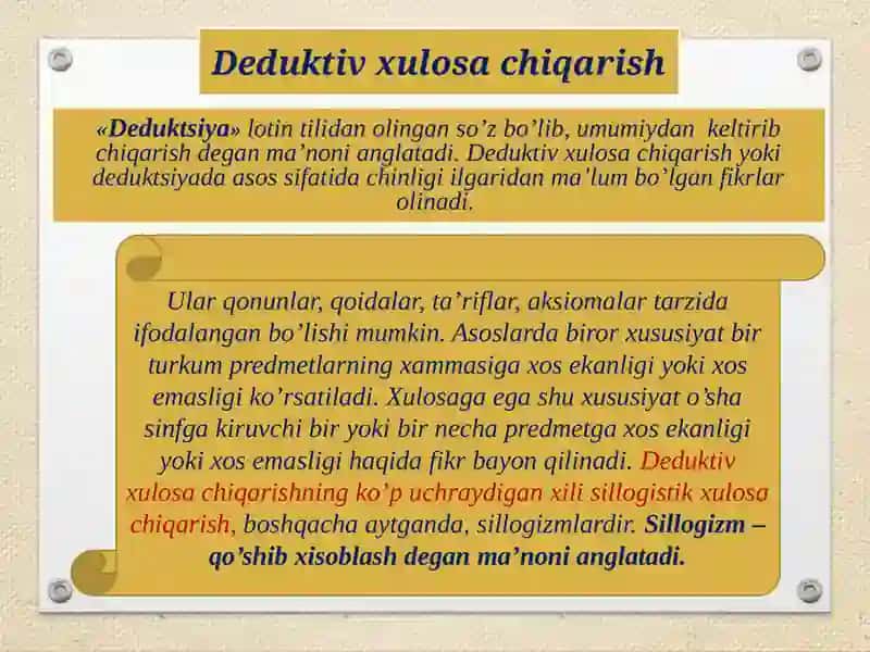 Xulosa chiqarishning umumiy mantiqiy tavsifi 4