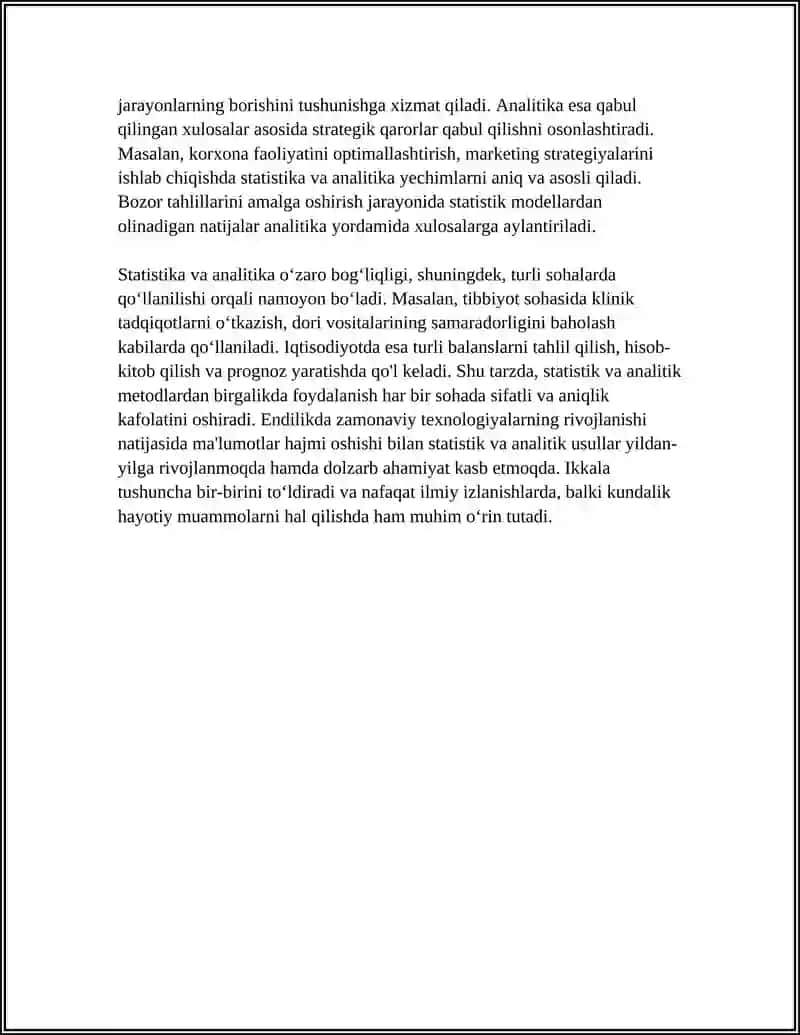 STATISTIKA VA ANALITIKANING OʻZARO BOGʻLIQLIGI 4