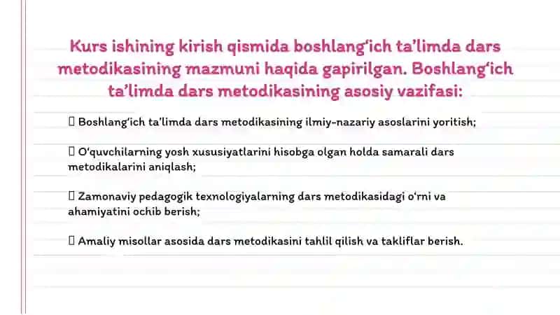 Mavzu: Boshlang'ich ta'limda dars metodikasi 4