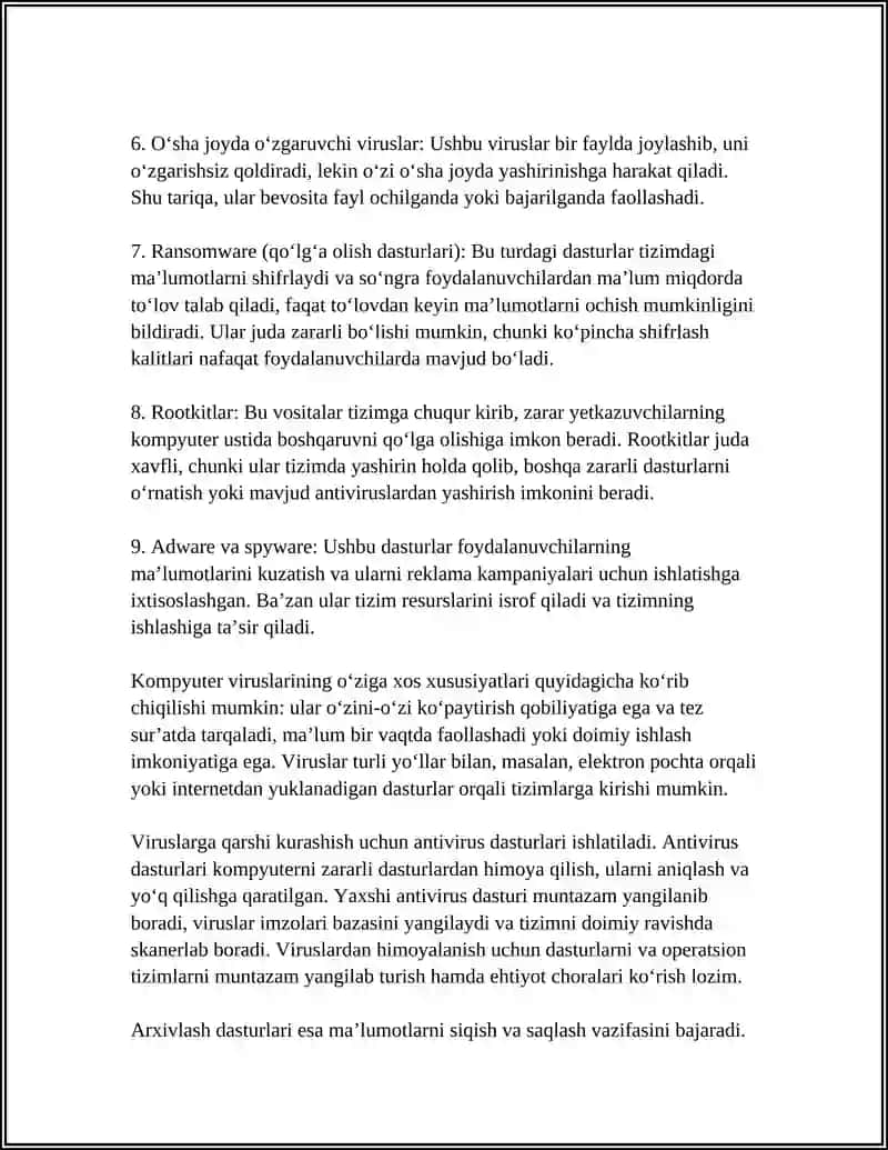 VIRUSLAR VA ANTIVIRUS DASTURLARI. ARXIVLASH DASTURLARI 4