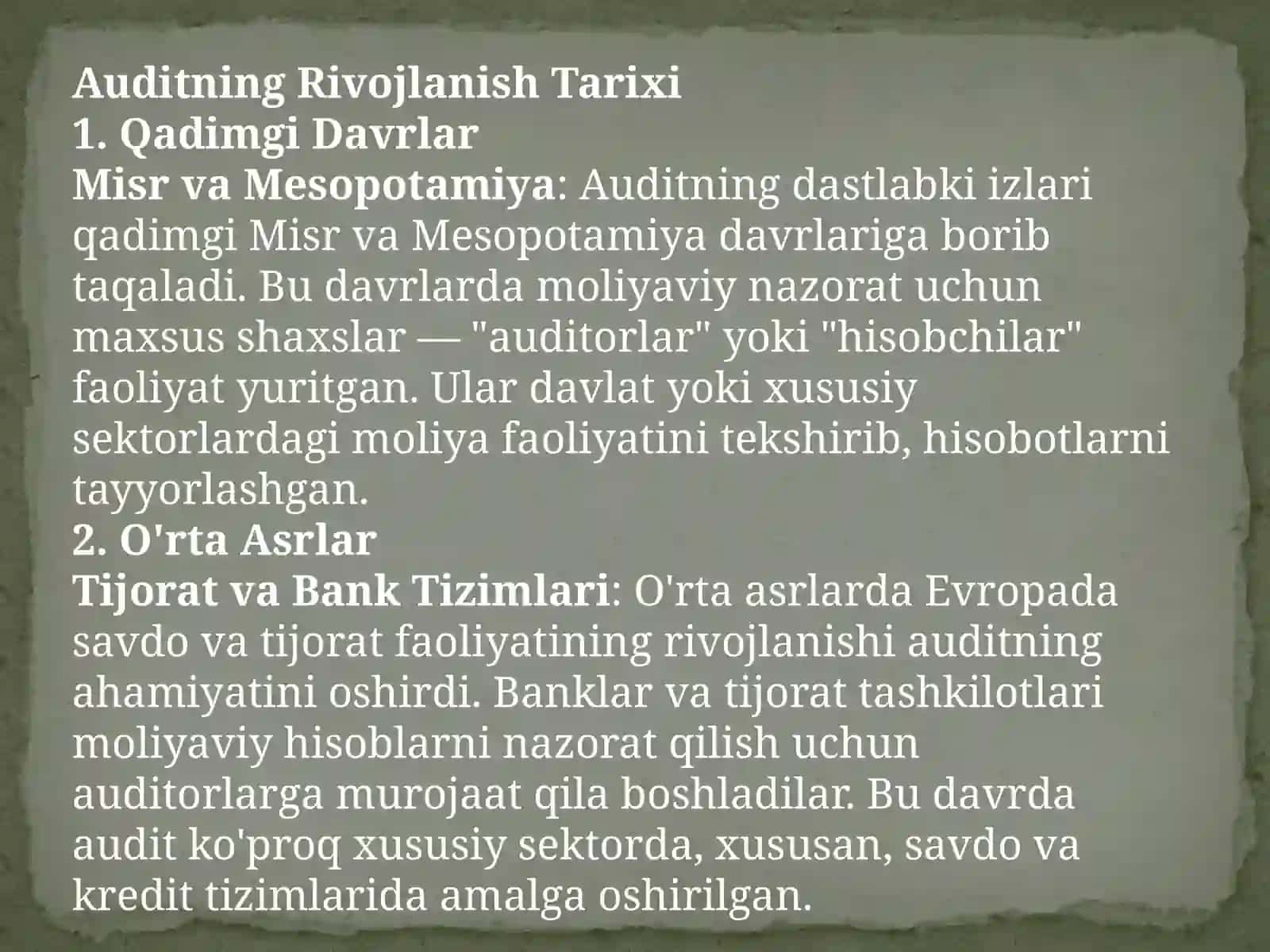 Jaxon amaliyotida auditning mohiyati va rivojlanish tarixi 4
