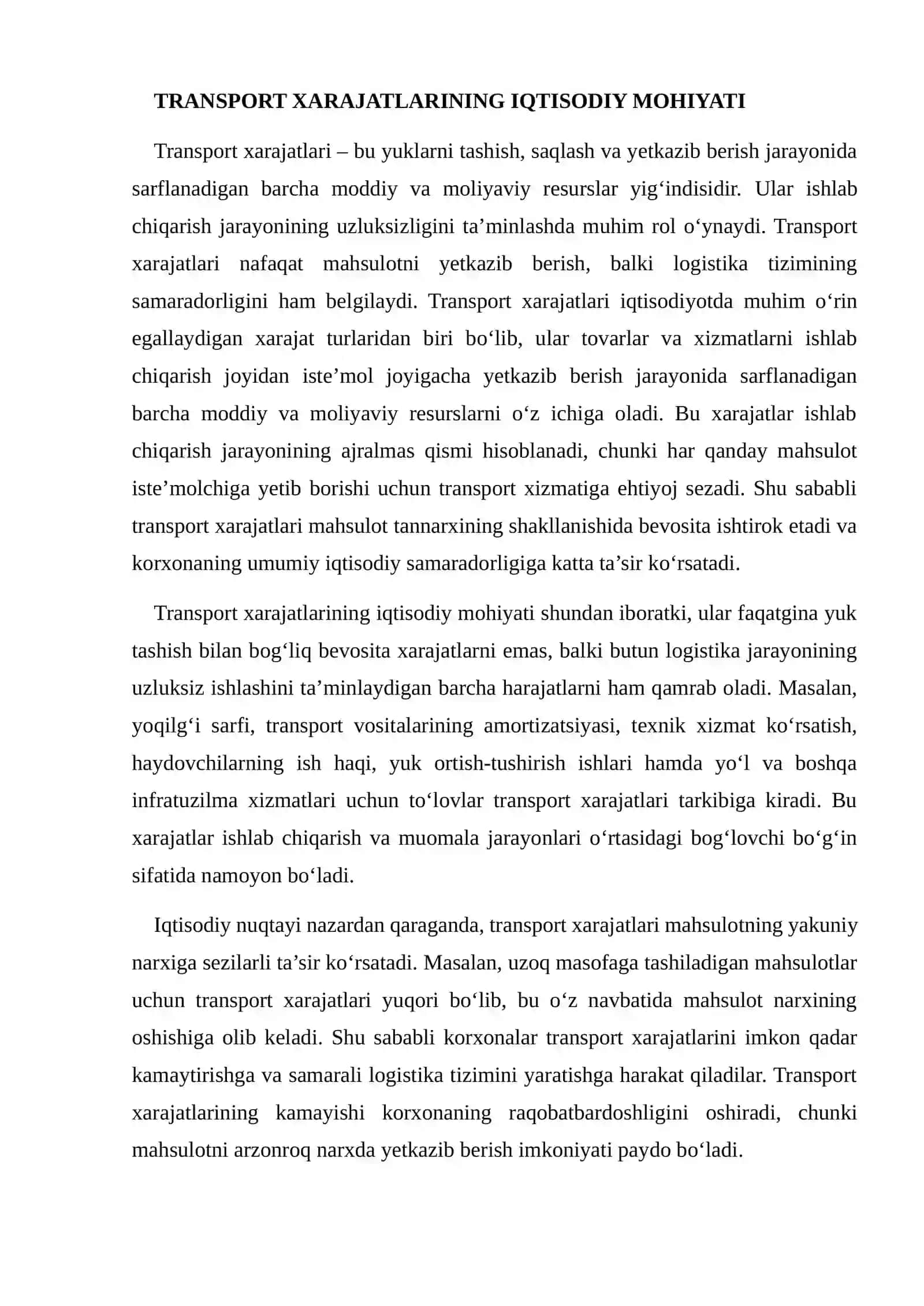 TRANSPORT XARAJATLARI 4