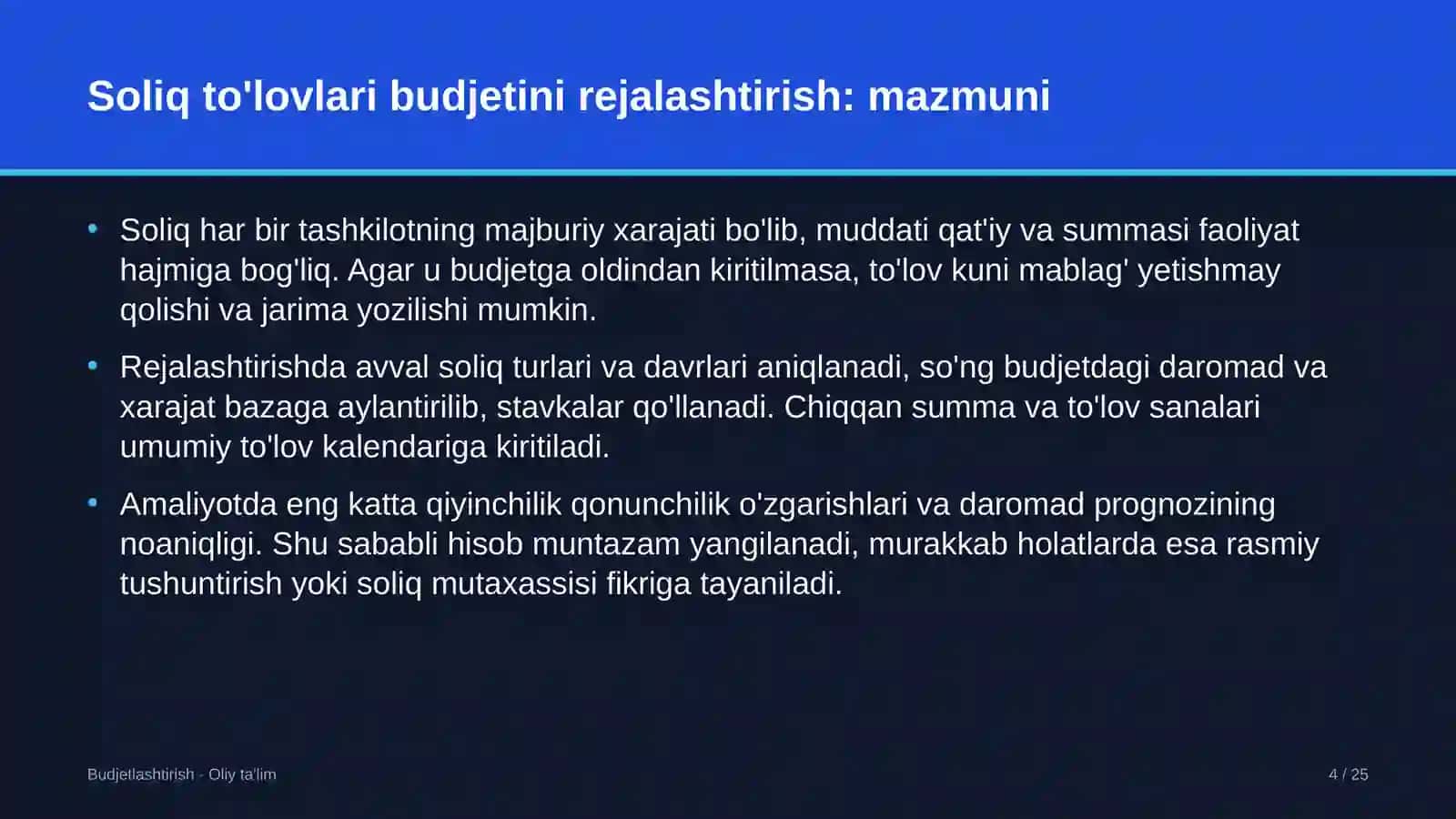 Kuryerlik xizmatida soliq to'lovlari budjetini rejalashtirish 4