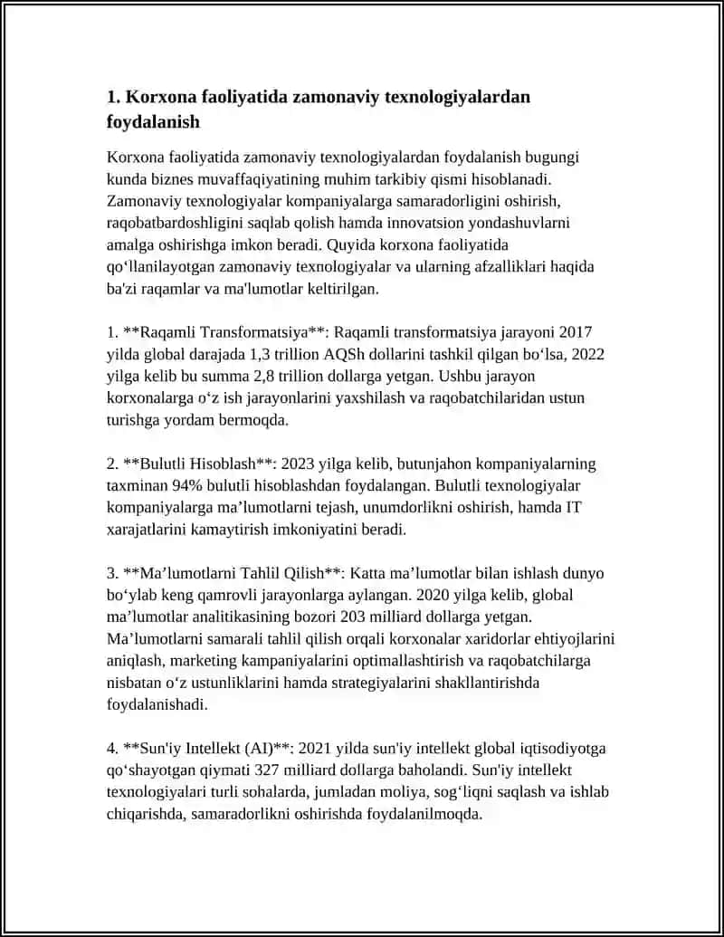 Korxona faoliyatida zamonaviy texnologiyalardan foydalanish 4