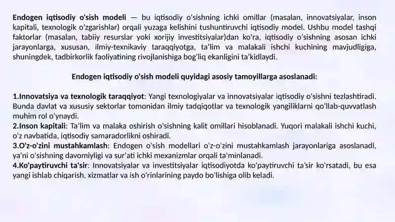 Endogen iqtisodiy o'sish. Iqtisodiy sikllarning modellari 4