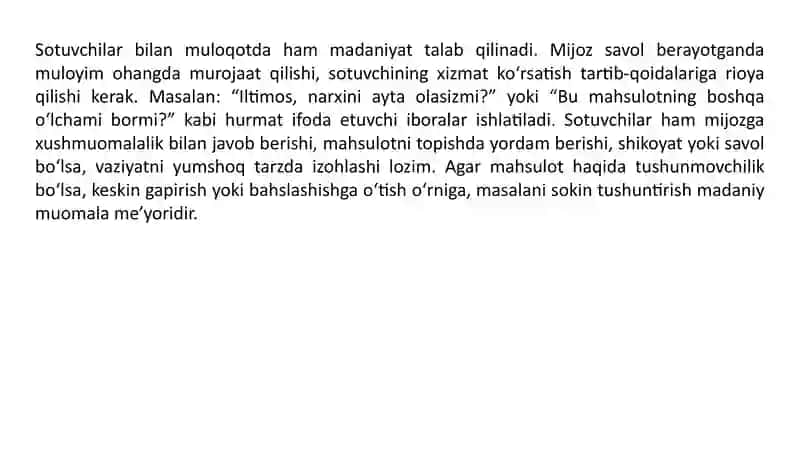 SAVDO DO‘KONIDA O‘ZINI TUTISH QOIDALARI 4